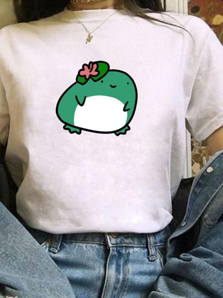 1pcs Skateboard Green Frog Tshirt Cute Green Frog Graphic Tee Women Tshirt Durable Plussize Tshirt Daily Streetwear