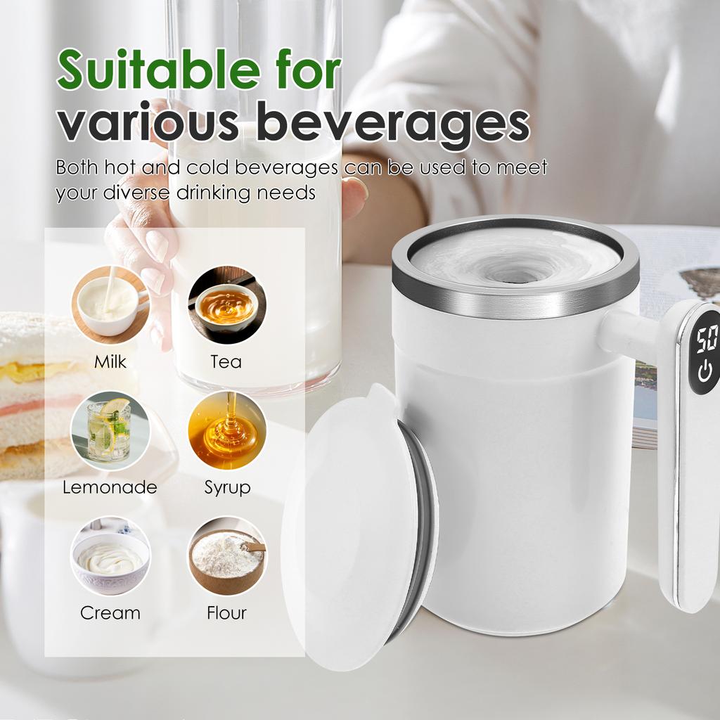 Automatic Magnetic Stirring Coffee Mug 14 Oz Stainless Steel Thermal Cup with Temp Display USB Charge Portable Self Mixing Cups