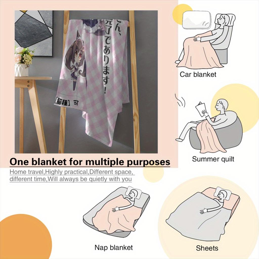 1pc Cute Nekopara Chocola Maid Print Flannel Blanket, 2D Soft Throw Blanket, Kawaii Anime Aesthetic Decor Blanket, Gift for Anim