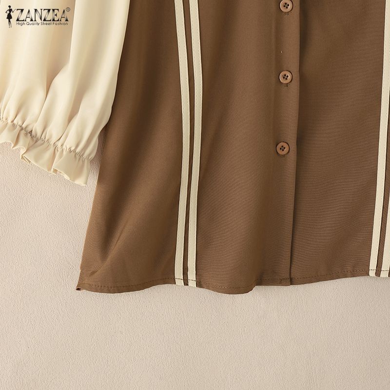 ZANZEA Damen Lässige Puppenkragen Sommer Halbarm Bluse