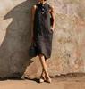 Women S Loose Sleeveless Solid Color Beach Midi Dress