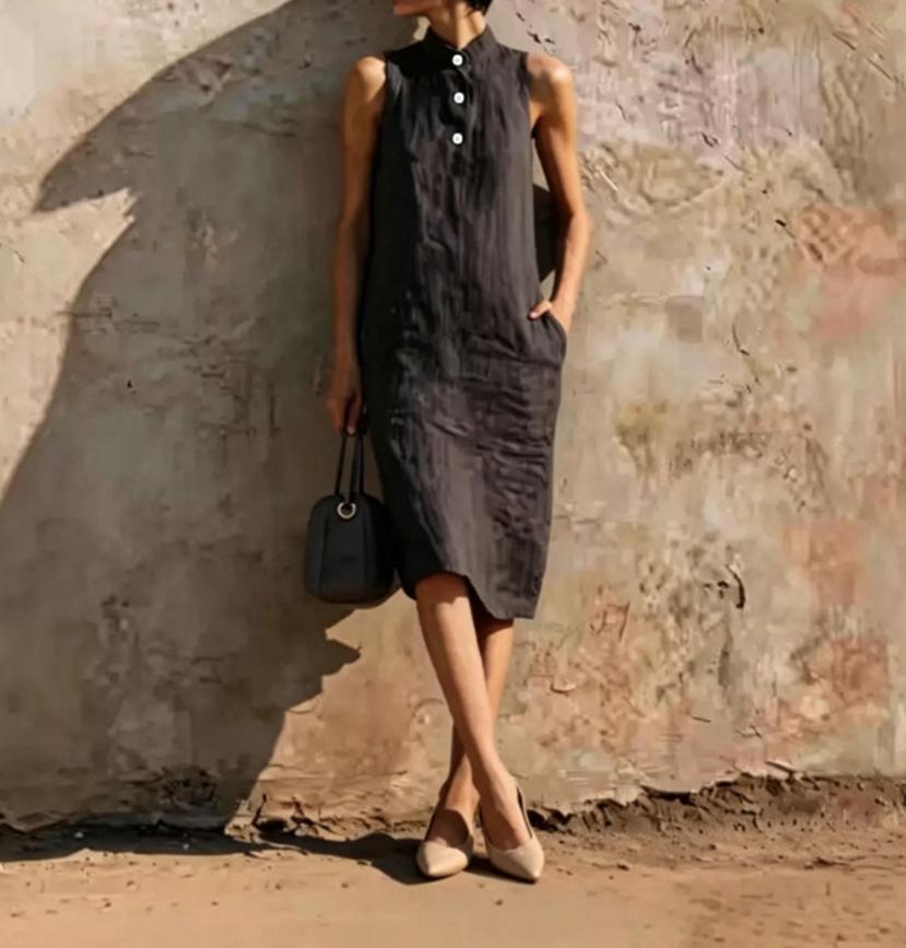 Women S Loose Sleeveless Solid Color Beach Midi Dress