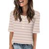 Shirts For Women Trendy Round Neck Button T Shirts Printed  Blouse Half Sleeve Tops For Women