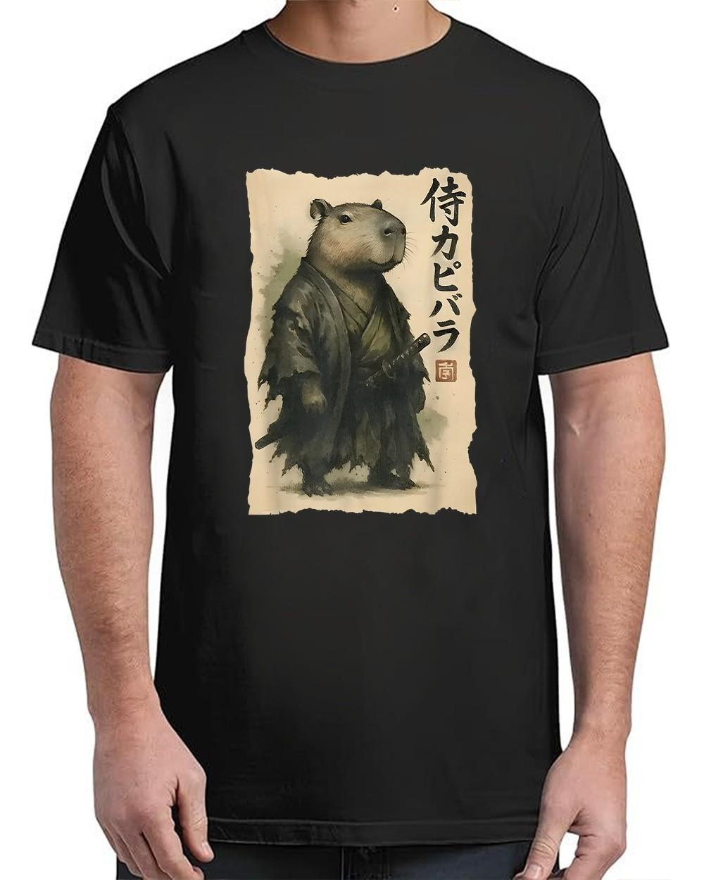 Samurai Capybara Funny Capybara Japanese Animal For Adult T-Shirt L