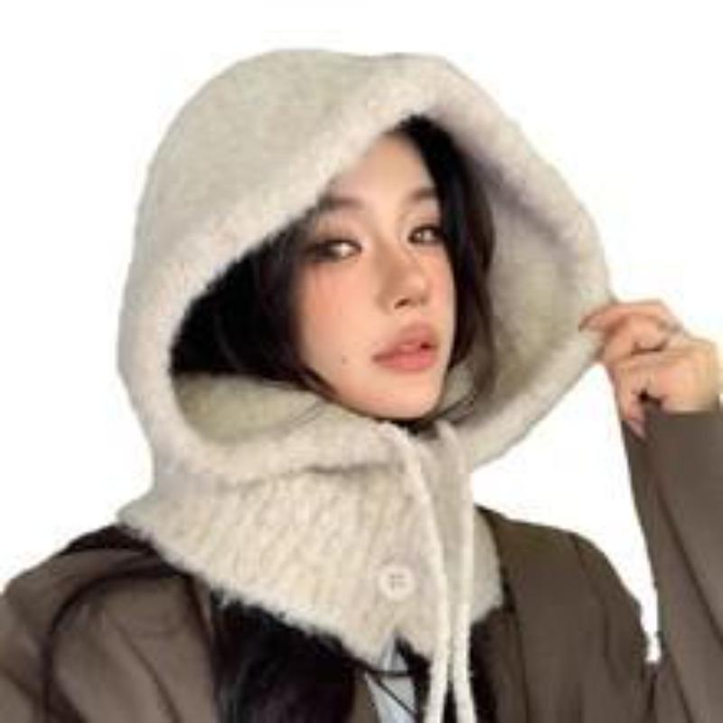 South Korea Balaclava Hat Women'S Autumn And Winter Warm Scarf Body Ear Protection Hooded Scarf Knitted Wool Hat Tide
