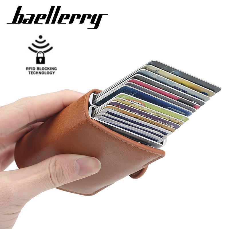 Baellerry European and American Style Men's Short Wallet Multi-card Slots Card Holder RFID Blocking Card Case Snap Button Card Protector