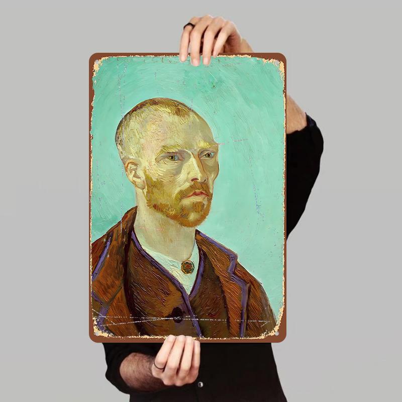 Van Gogh Self Portrait Artistic Metal Tin Painting Vintage Home Decor Wall Hanging for Living Room Entryway