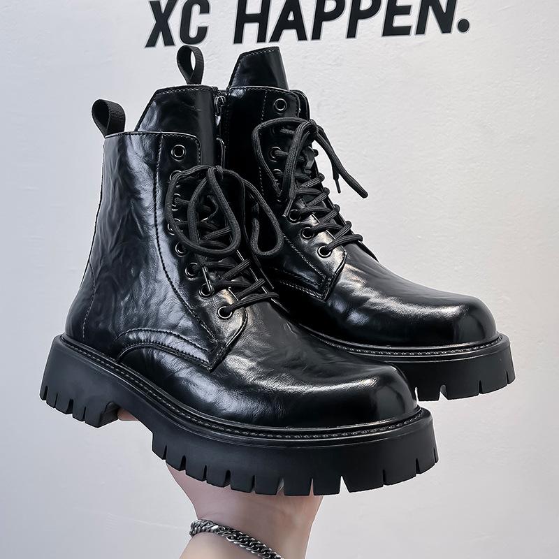 

Ботинки Мартин мужские на боковой молнии осенне-зимняя модная приливная обувь средней высоты короткие ботинки на толстой подошве рабочие ботинки высокие кожаные ботинки 3307-A 38 чёрный