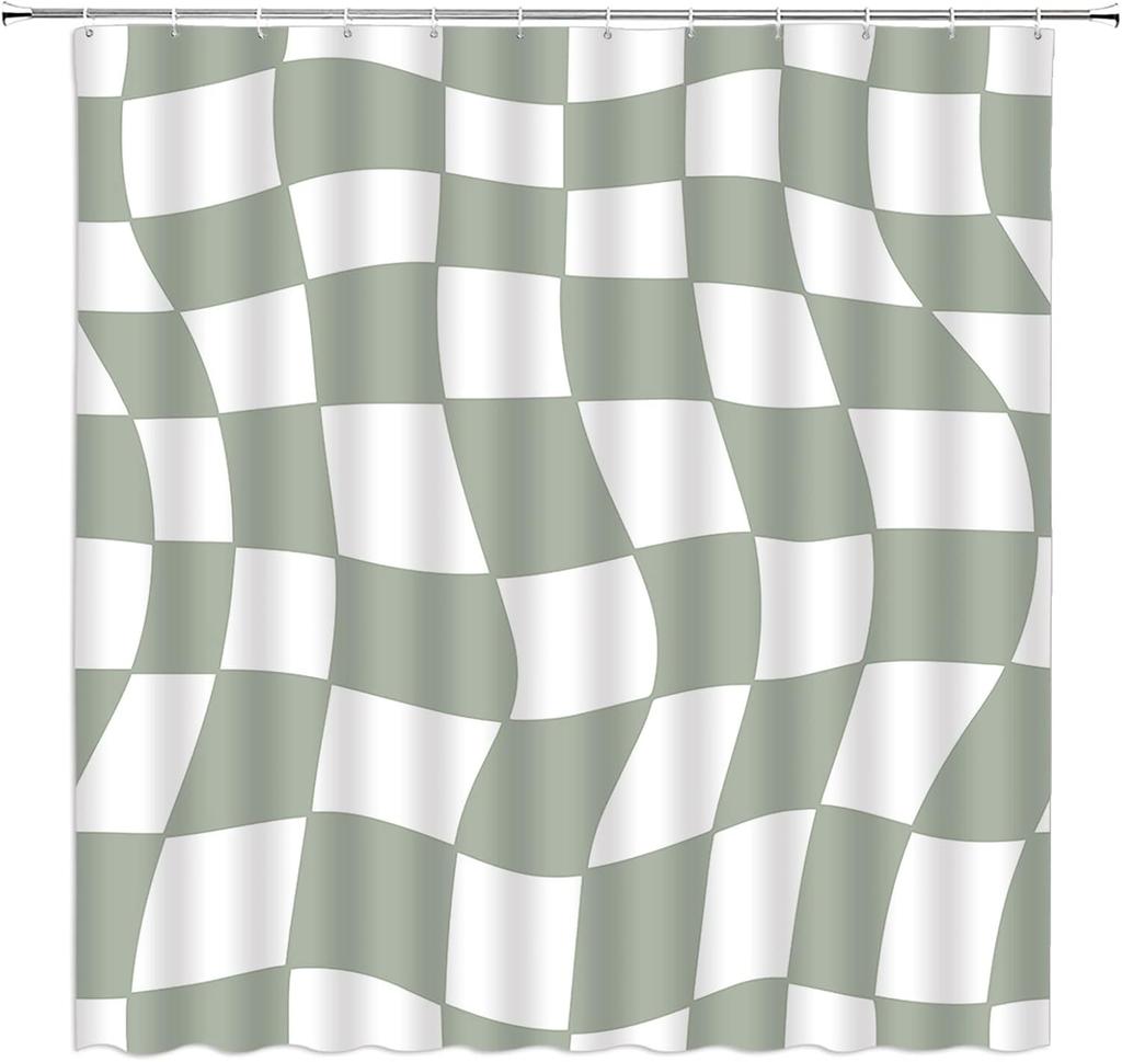 Black and White Checkered Shower Curtain Retro Funky Groovy Aesthetic Abstract Checkerboard 60s 70s Plaid Hippie Home Decor