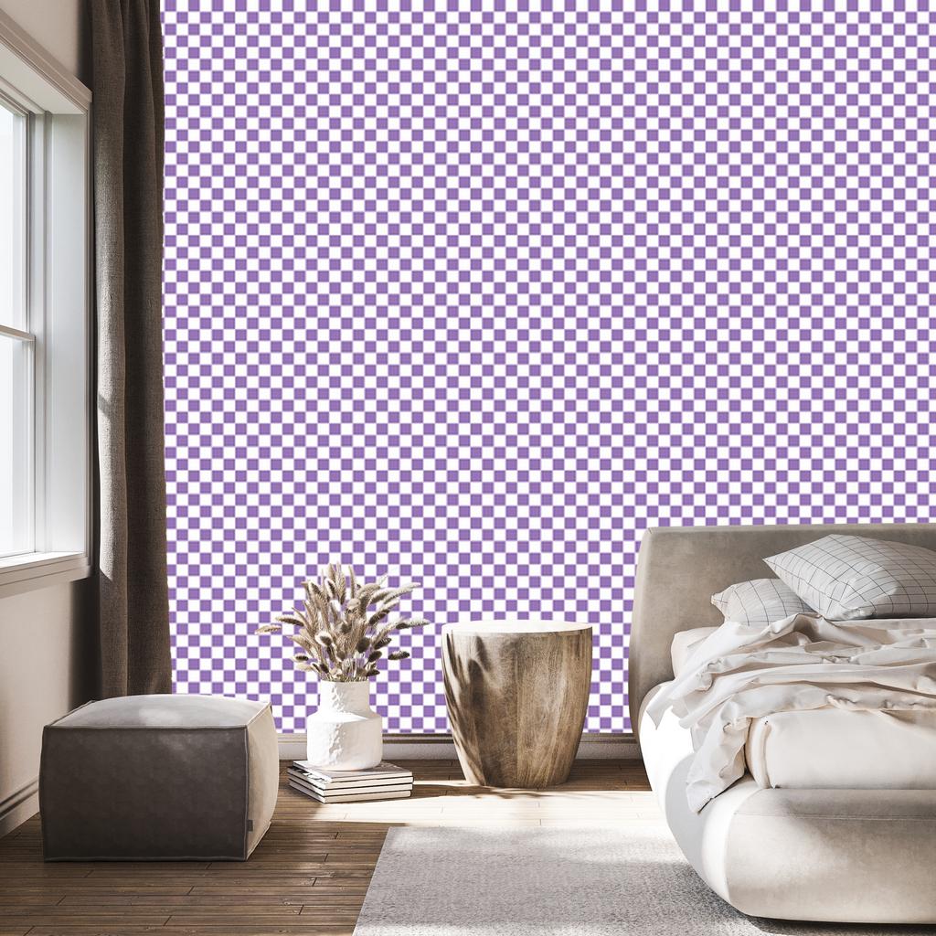 Lavender and White Checkerboard Wallpaper for Living Room and Bedroom 50x1000