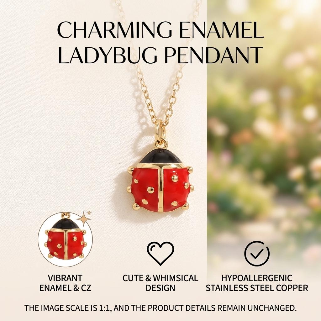Ladybug-Pendant Necklace With Zirconia For Women Lightweight Allergy Free Jewelry Gift
