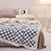 Nordic Thick Warm Checkered Blanket Double Layer Lamb Wool Leisure Blanket for Office Nap Bedspread with Edging for All Seasons