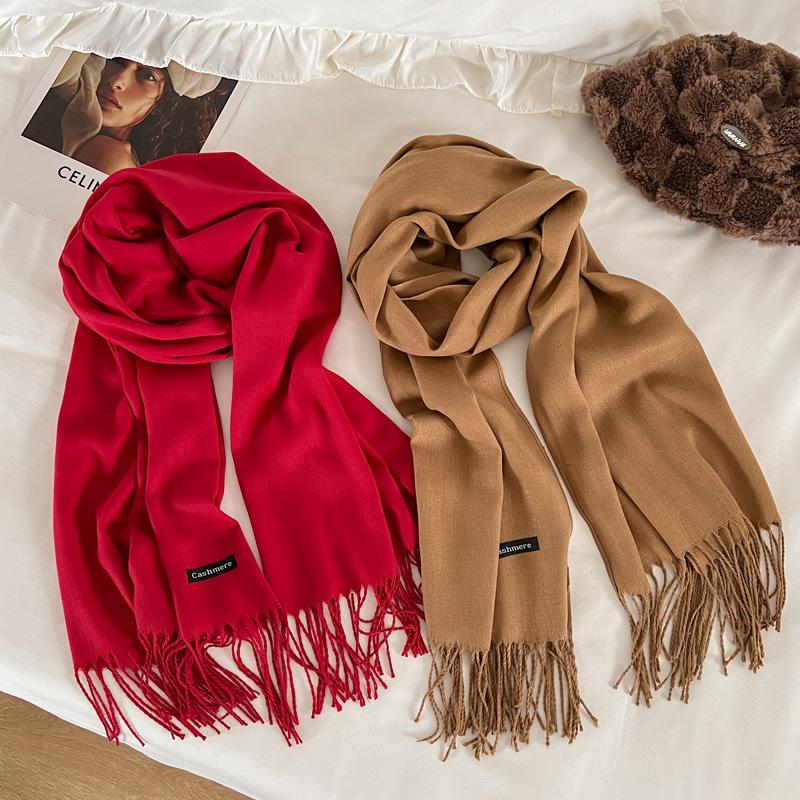 Green winter new solid color imitation cashmere scarf versatile gift men's and women's shawl tide