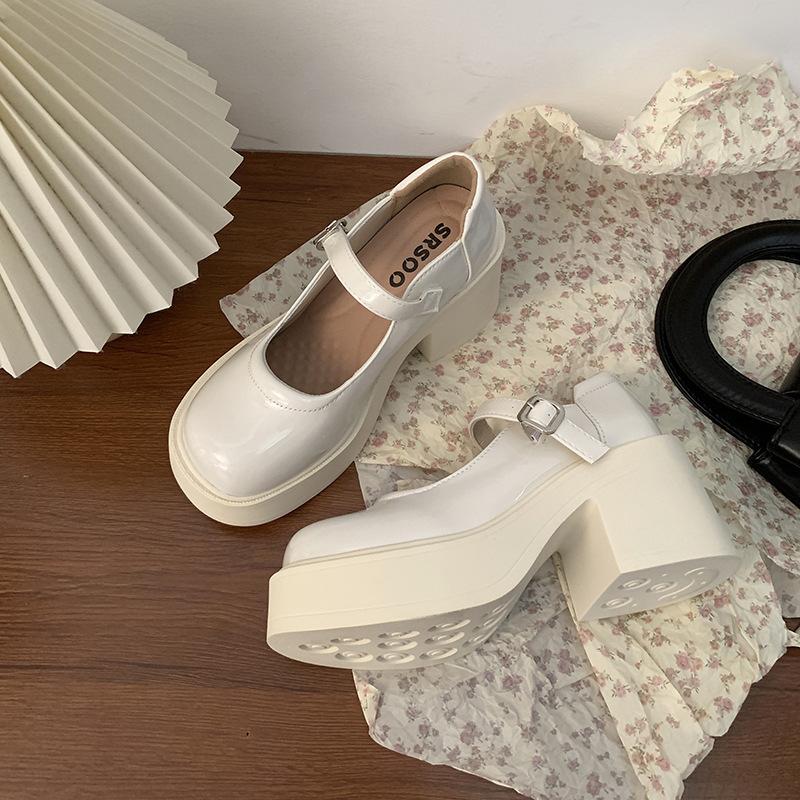 

Сладкие и крутые модные универсальные туфли на толстом каблуке из маленькой кожи, женские весенне-летние новые туфли на платформе в французском ретро-стиле Мэри Джейн 40 бежевый