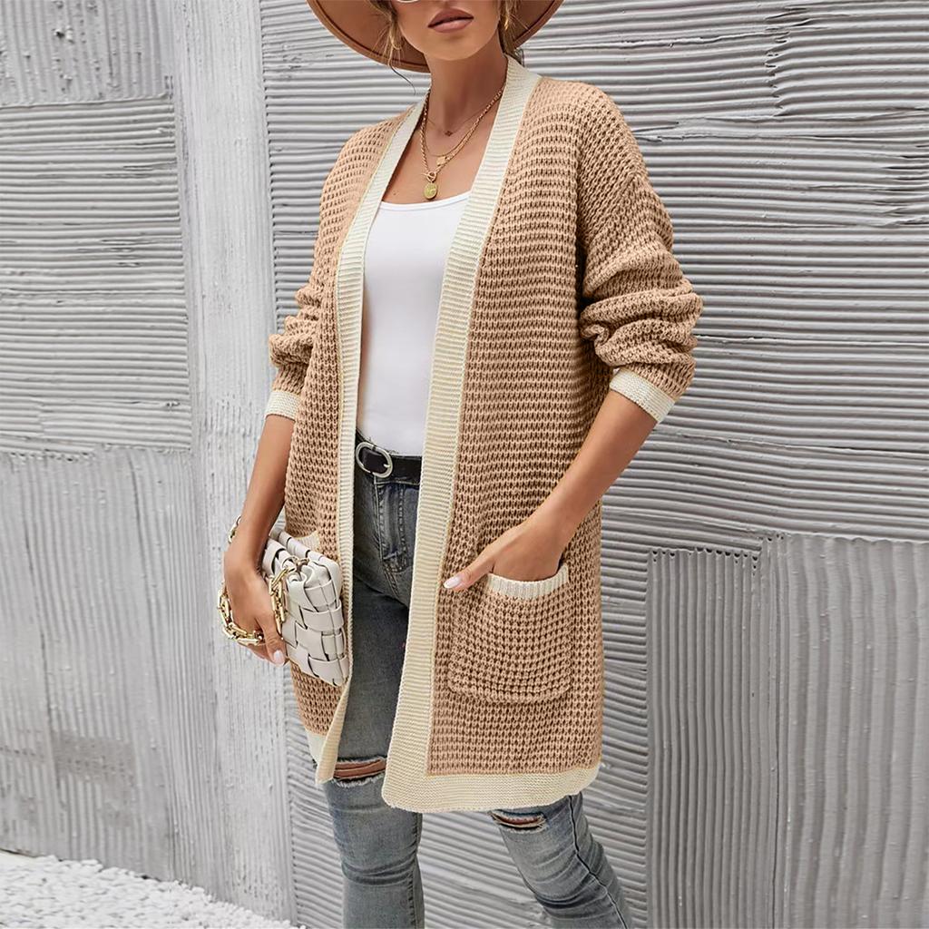 Women Winter Wool Cardigan Solid Patchwork Jacket Sweater Long Loose Thick Coat Cardigan