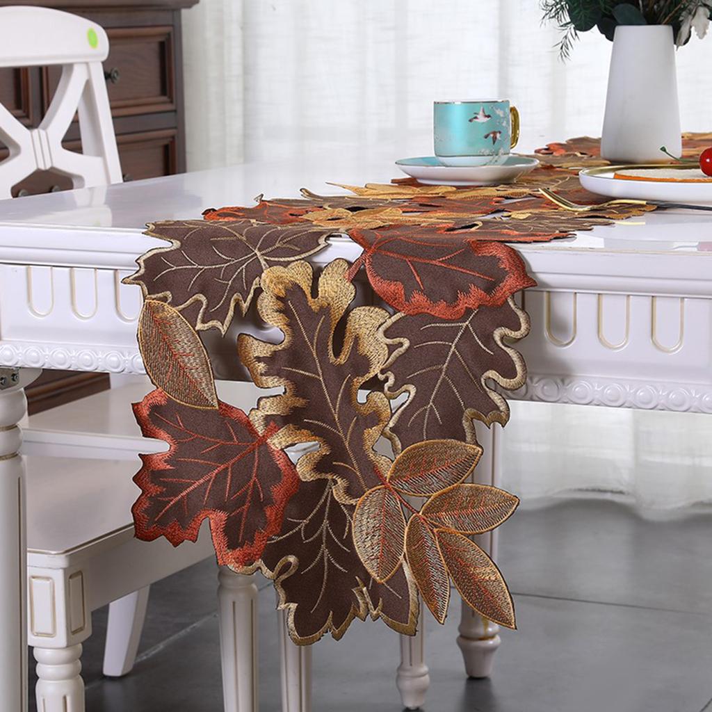 1 Pack Autumn Maple Leaf Embroidered Table Runner Fall Embroidered Maple Leaves Placemats for Fall Autumn Harvest Thanksgiving