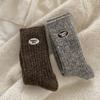Women's Mid-calf Socks for Autumn and Winter, Woolen Socks with Embroidered Letters, Thickened and Warm, Long Socks for Women