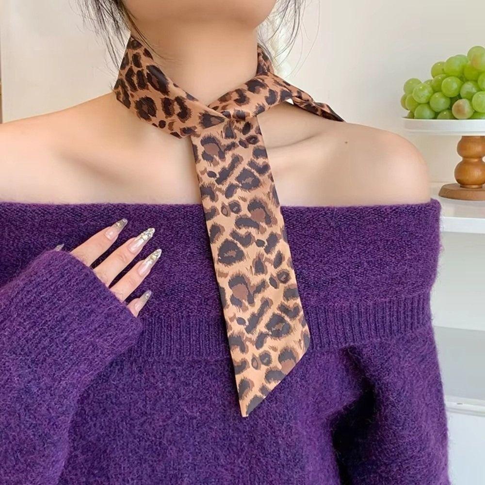 Leopard Print Small Silk Scarf Decoration Headscarf Elegant Slender Scarf Neckwear/Wrist/Waistband