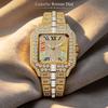 Mens Iced Out Watch Square Full Diamond Quartz Wrist Watch with Luminous Hands Date Waterproof Hip Hop Style