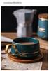 Japanese Ceramic Tea Cup: Matte Gold Marble & Black Pattern with Wooden Saucer