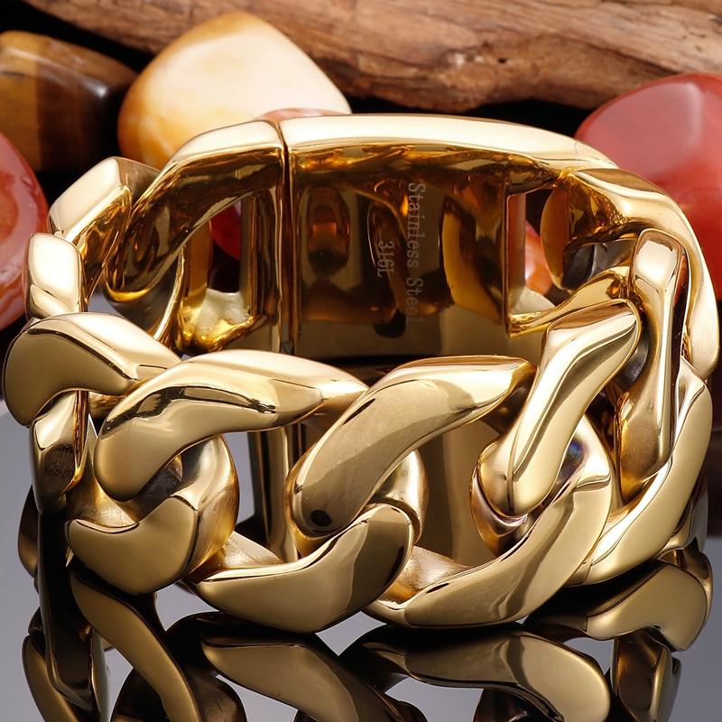 Klobiges 31-mm-Miami-Kettenarmband für Männer in Goldfarbe, schweres Edelstahl-Herrenarmband, Geburtstagsgeschenk für Vater, Ehemann, Jungen