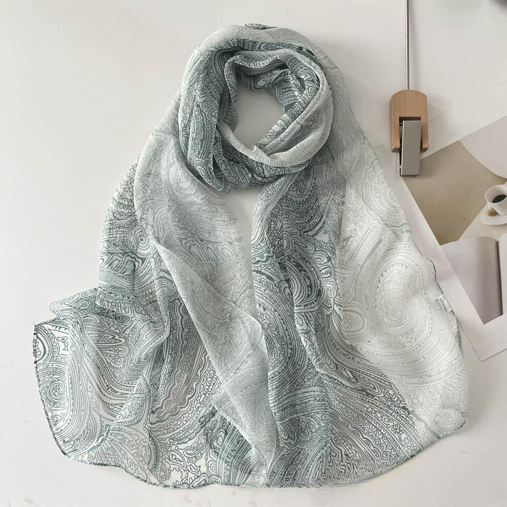 Sunscreen Silk Scarf Seaside Beach Towel Long Ladies Silk Scarf Lotus Pond Moonlight Thin Silk Scarf