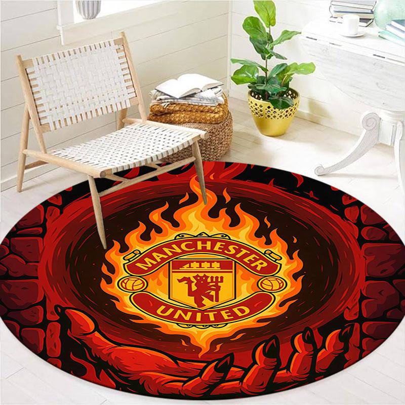 Manchester United F Round Area Rug,Carpet Rug for Living Room Bedroom Sofa Playroom Decor,Non-slip Floor Mat