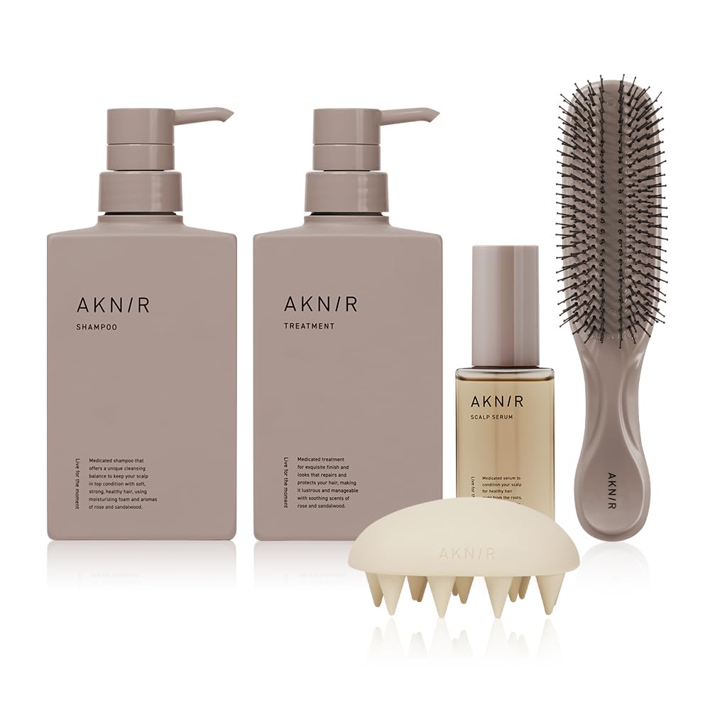 AKNIR Rinka Perfect Hair Shampoo Treatment Rose and Sandalwood Hair Scalp Serum 80ml Shampoo Brush Scalp Brush Set 300ml, 300g, + + + (Gift Box)