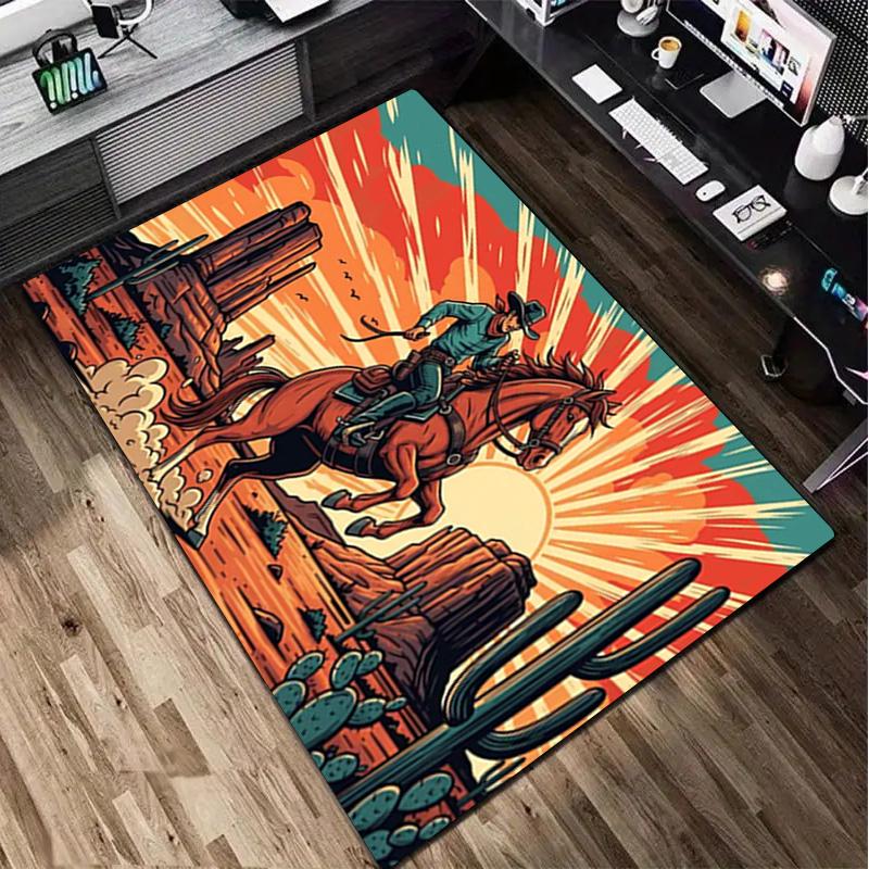 1Pc Cowboy Print Rug - home decoration Carpet For Living Room Bedroom Flooring Computer Chair Area Rug