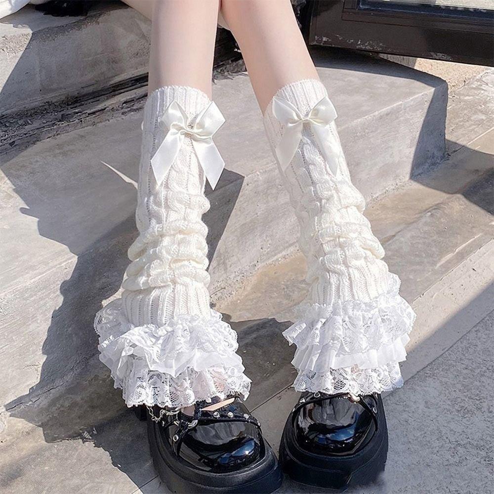 Lolita Style Knitted Leg Warmer Bow Tiered Boot Socks Legging Stockings Women's Accessories