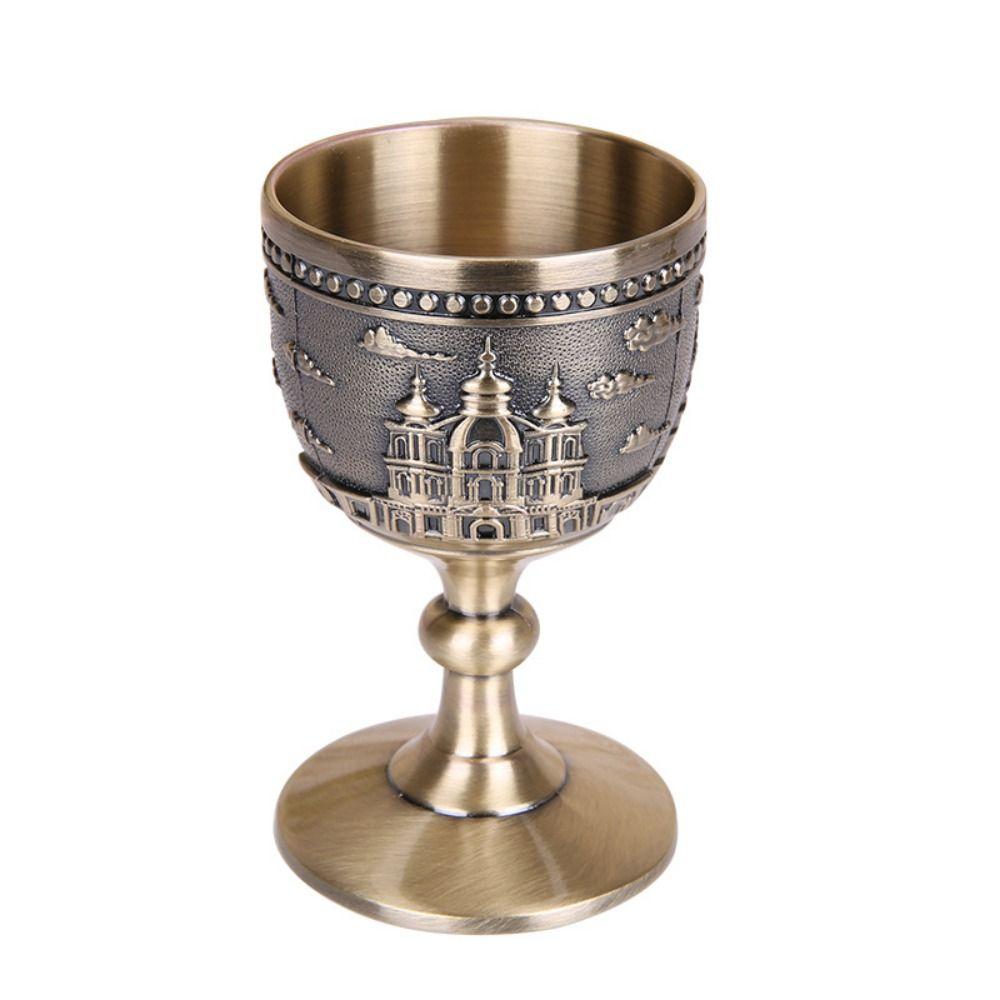 Carving Pattern Castle Metal Wine Cup Handicrafts European Style Handmade Small Goblet Classical Carving Wine Glass Home Decor