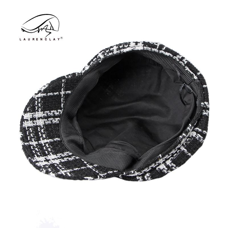 

Women s Hat Checkered Octagonal Hat Women s British Vintage Beret Autumn and Winter Peaked Hat Newsboy Painter Hat Tide чорний