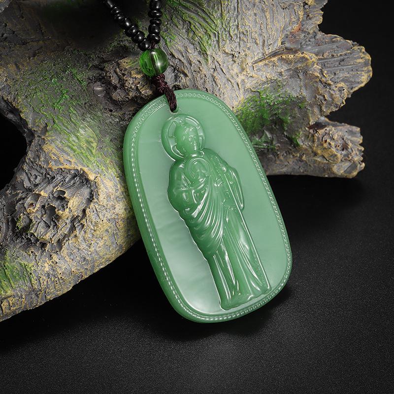 Imitation Jade Birth Year Buddha Guardian Pendant Necklace
