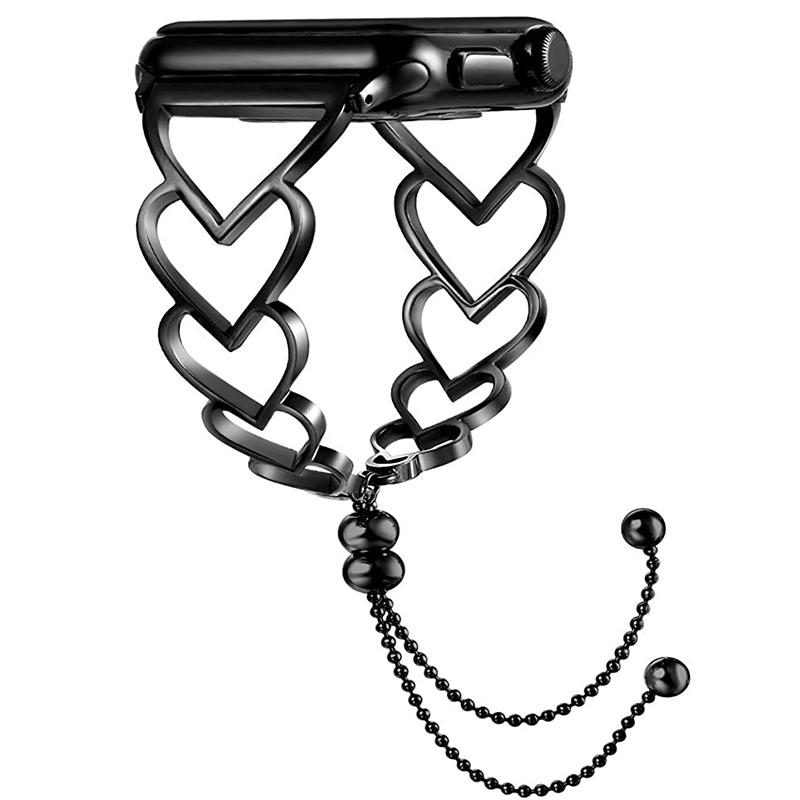 

Ремешок из нержавеющей стали в форме сердца для Apple Watch Band SE 6 5 4 iWatch series 6 3, ремешки 44/38 мм, женские ювелирные изделия, браслет-ремень 42/44/45/49mm чёрный