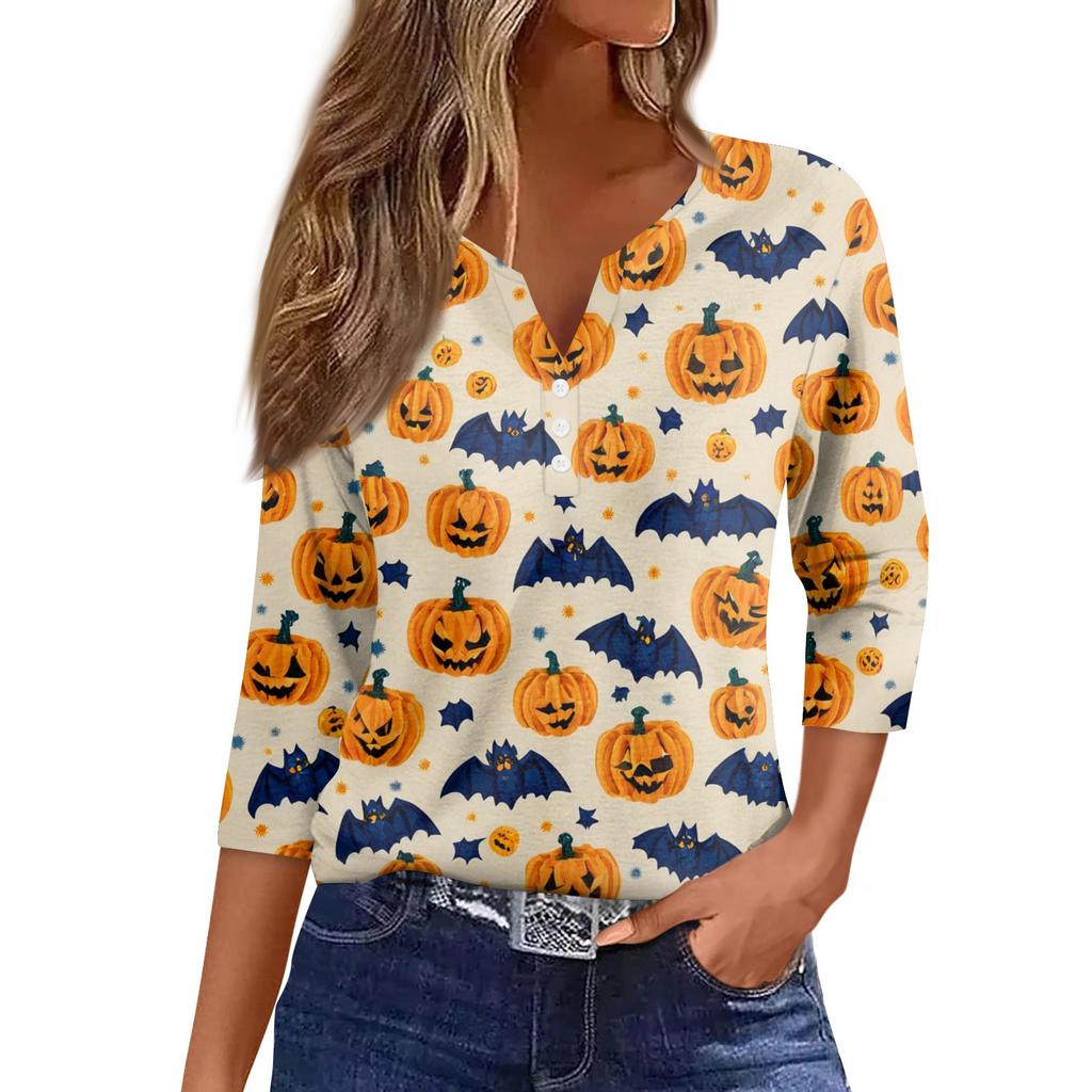 Women's Casual Fashion Sexy Comfortable V-Neck Halloween Seven Sleeve Top