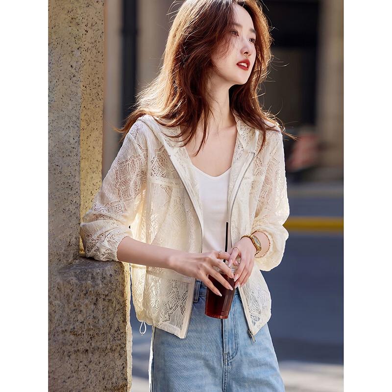 Women s Summer Thin Lace Hooded Jacket L