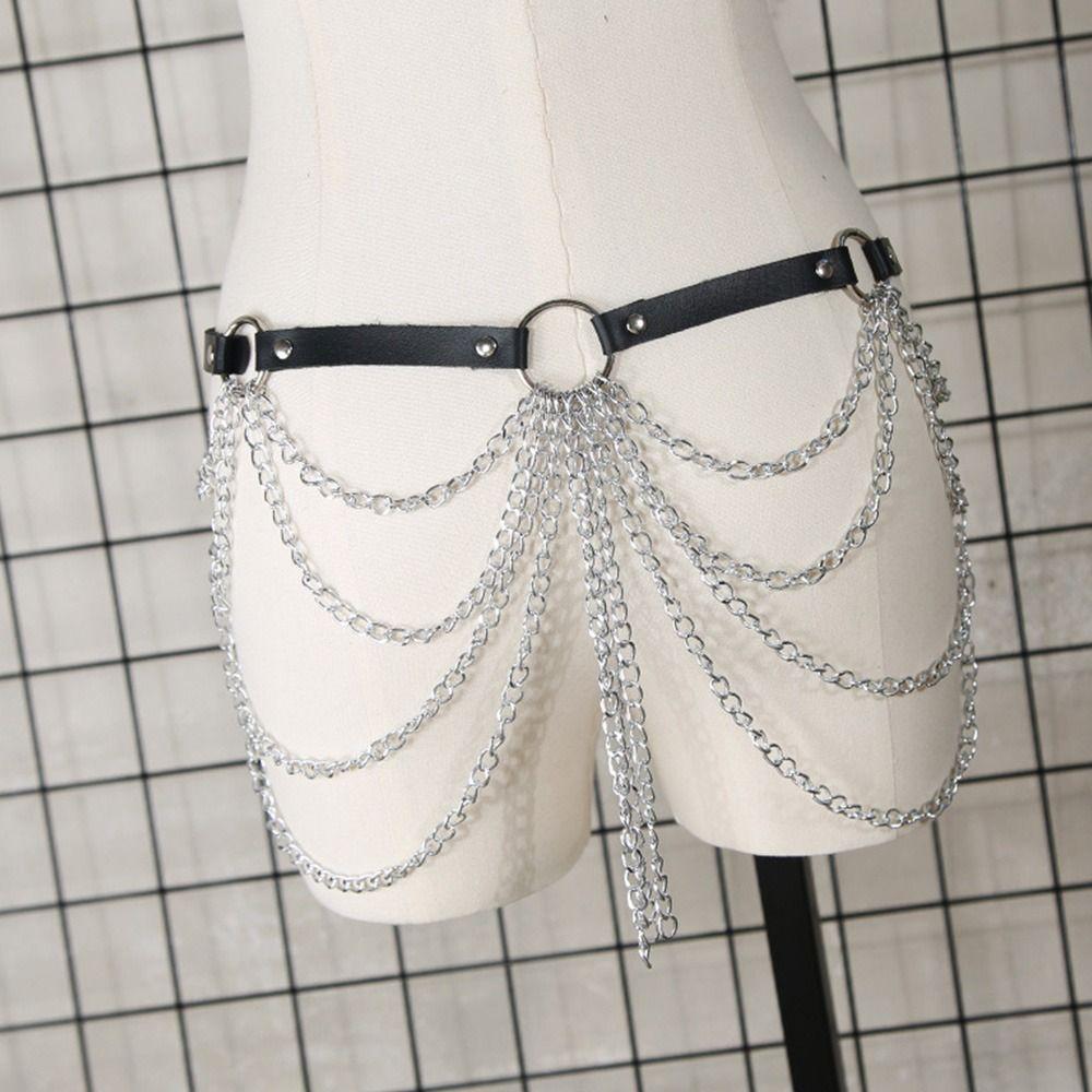 Multilayered Trendy Waist Band Slimming Cummerbands Tassel Pendant Waistband Metal Chain Belt