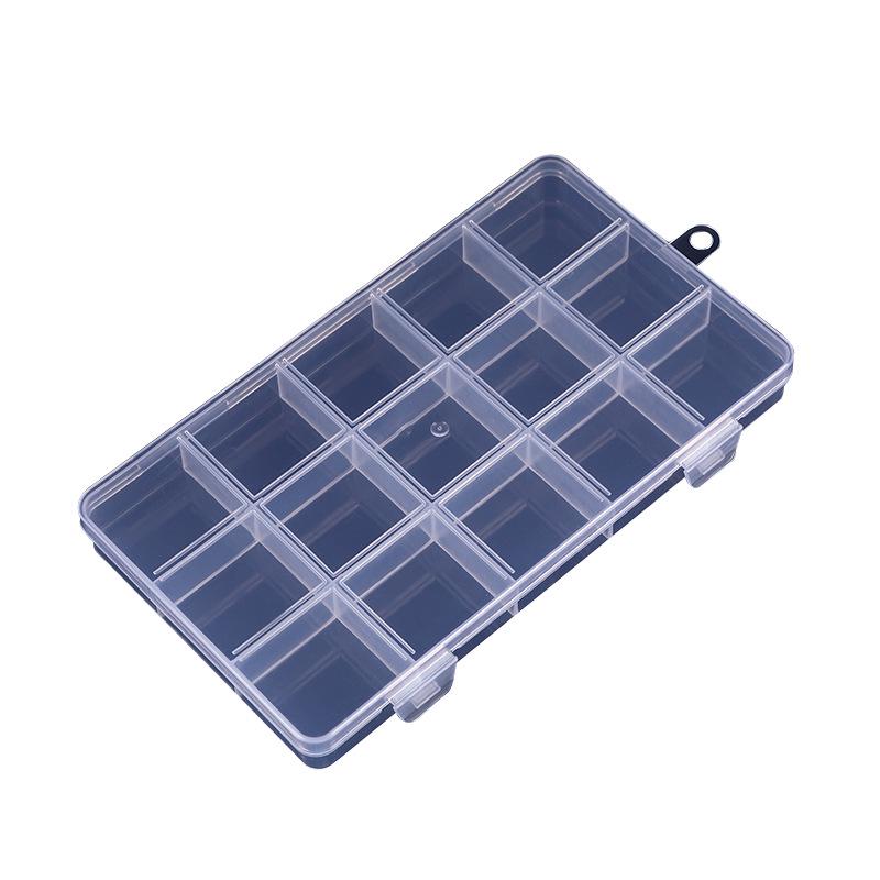 15-Compartment Clear Plastic Storage Box with Double Buckle for Beads, Nail Art, Tools, Jewelry, and Fishing Gear.
