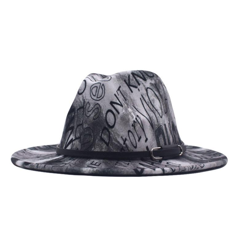 Autumn and winter men's and women's new letter digital printing big eaves hat fashionable British woolen belt jazz hat