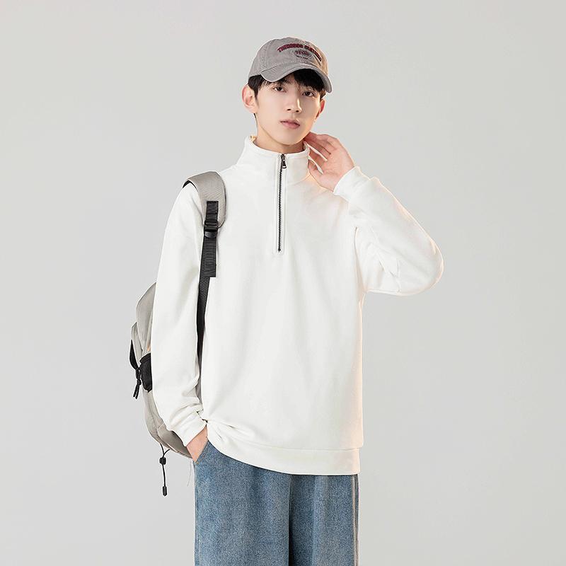 Spring Autumn Stand Collar Half Zipper Casual Fashion Sweatshirt Male Solid Pullover Tee Top Men