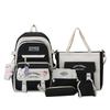 Middle School Boys and Girls School Bags Fashion Canvas Color Blocked Primary Student Backpack 5 Pcs Set Satchel with Tutoring Bag