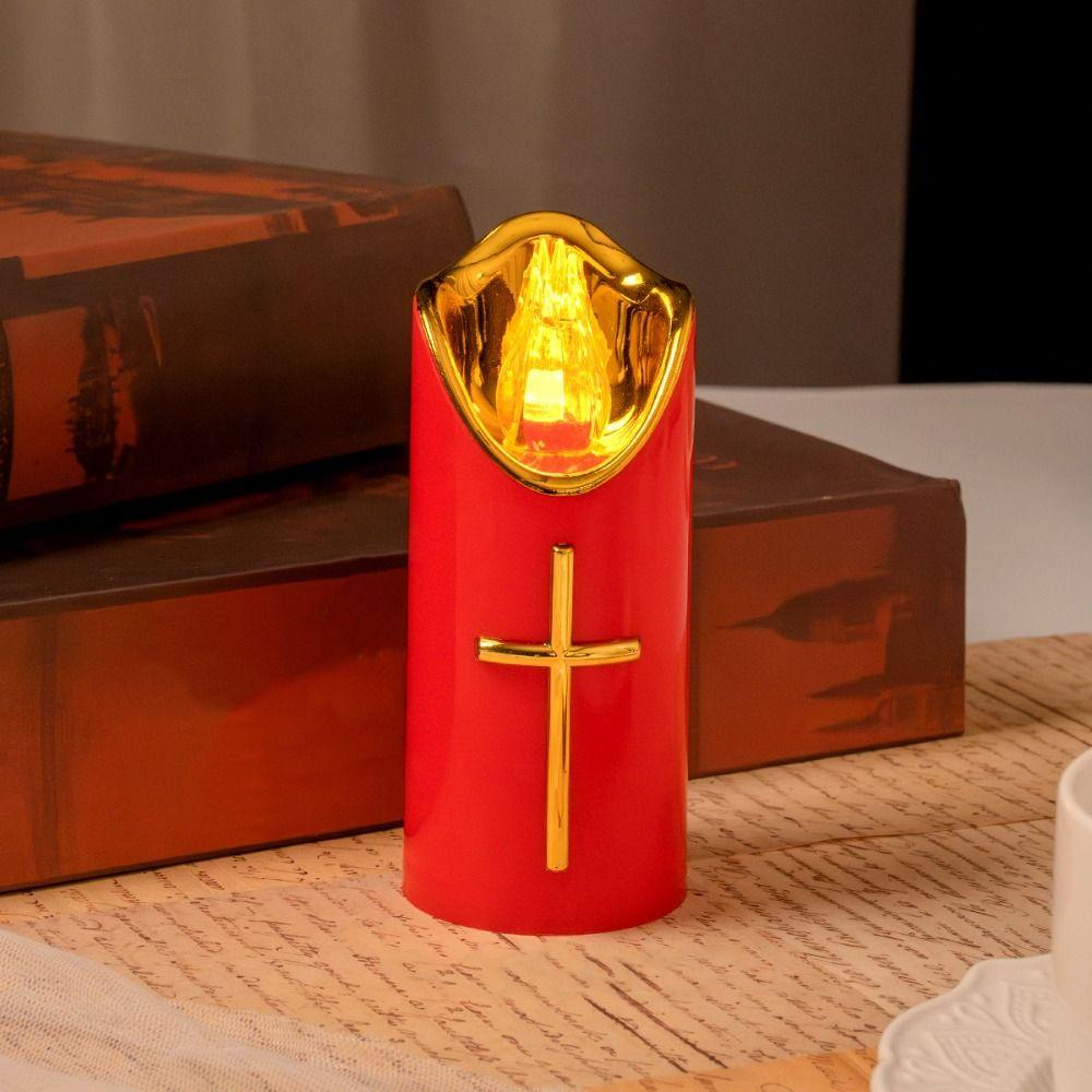 Creative Christian Cross Candles Waterproof Realistic Flame Candles Cemetery Memorial