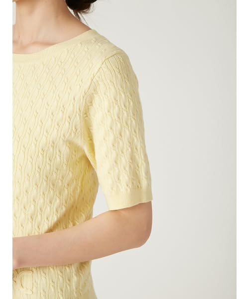 FRAY I.D. Vaskbar Strikket Pullover med Halv Ærme og Kabelmønster FWNT254052 YEL F