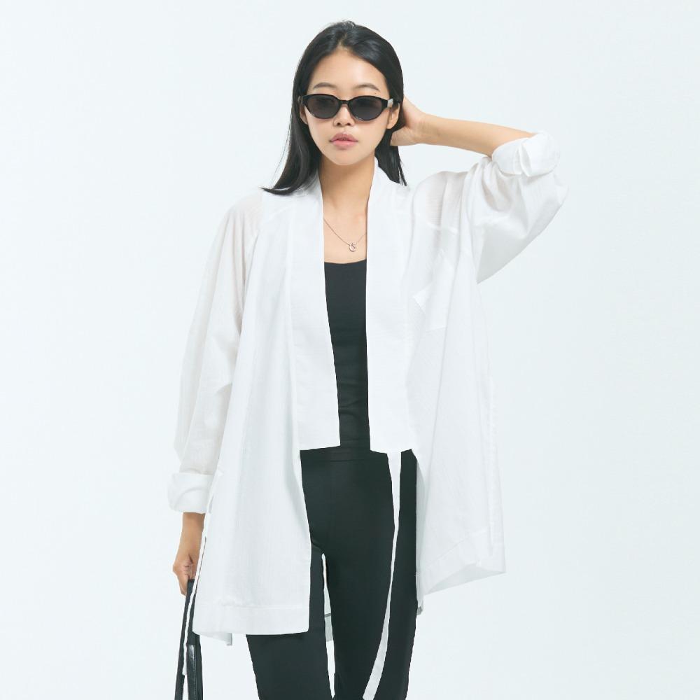 LEESLE Breeze Jeogori — Korean Modern Hanbok Shirt Jacket | Lightweight Sheer Summer Blouse | Sky Blue / White / Grey