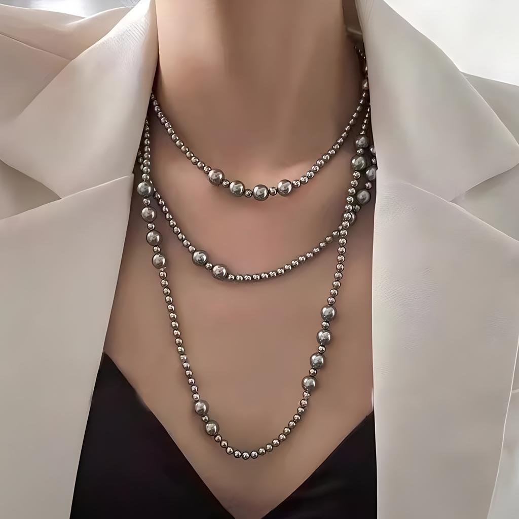 Long Pearl Stacked Necklace Women's 2025 New Popular Multi-layer Retro Temperament Sweater Chain High-end Collarbone Chain