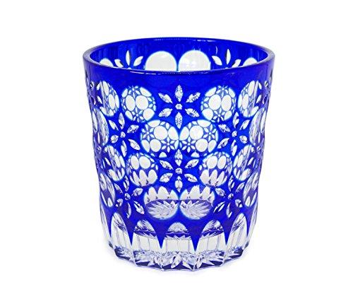 

Ohba Glass Old-Fashoned Cut Glass Edo Kiriko, Japanese Traditional Craft in Gift Box Kaleidoscope (Ultramarine)