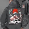 A Men'S Casual Stylish Japanese-Inspired Hoodie Featuring Mountain And Freedom Elements, Long-Sleeved Pullover, Regular Fit.