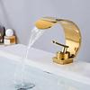 Gold Waterfall Basin Faucet Brass Bathroom Mixer Tap Hot Cold Deck Mounted Vessel Sink Faucet