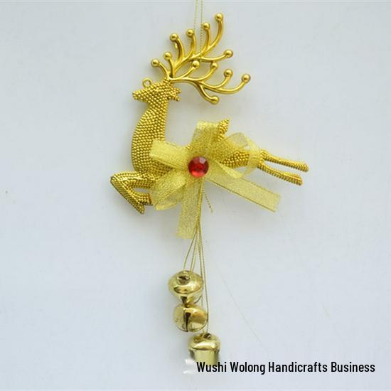 Reindeer & Bell Hanging Ornaments - Electroplated Christmas Tree Decor Gold золотой