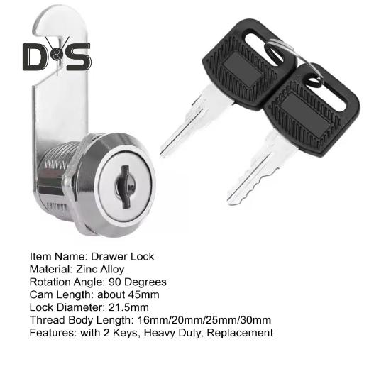Drawer Lock with 2 Keys Heavy Duty Zinc Alloy Universal File Cabinet Wardrobe Furniture Storage Locker Door Mailbox Toolbox Cam Lock Replacement